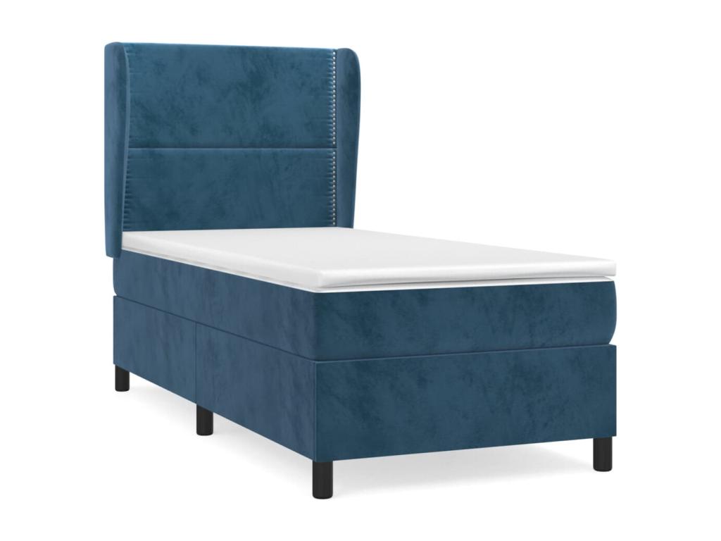 Upholstered bed base with mattress, dark blue, 90x190 cm
