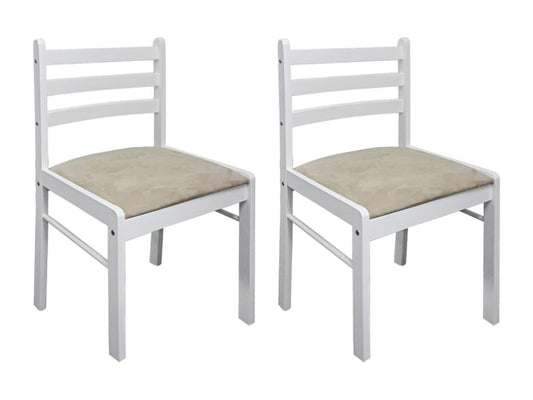 Set of 2 dining chairs in solid white rubberwood and velvet
