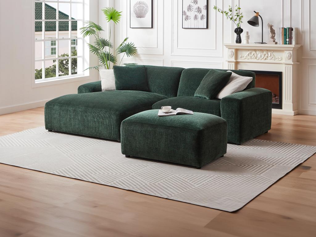 Homzora Tirono left-hand corner sofa in fir green corduroy