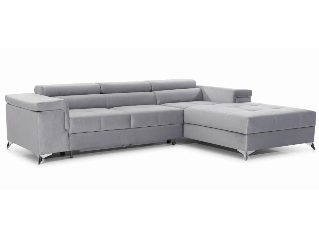 Doucezen 280cm Right-Hand Corner Sofa Bed in Light Grey Fabric with Adjustable Headrests