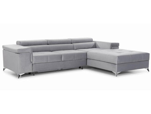 Doucezen 280cm Right-Hand Corner Sofa Bed in Light Grey Fabric with Adjustable Headrests
