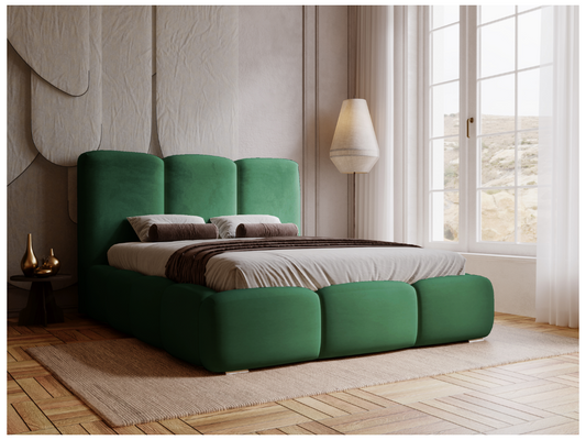 Upholstered bed with storage - 120x200 - double bed - velvet - green - Bubble