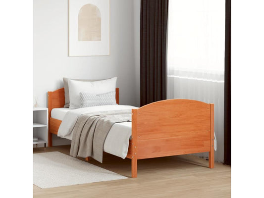 Bed frame with brown headboard, 90x190 cm, pine wood