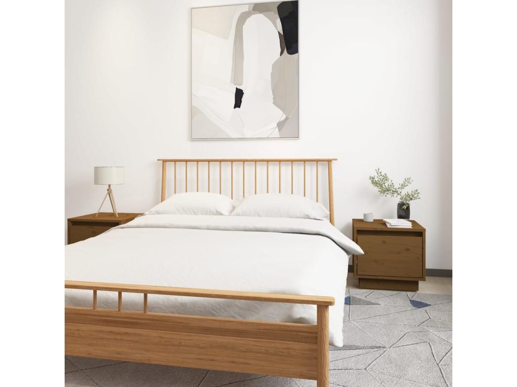 2-piece bedside tables, honey brown, 35x34x32 cm, solid pine wood