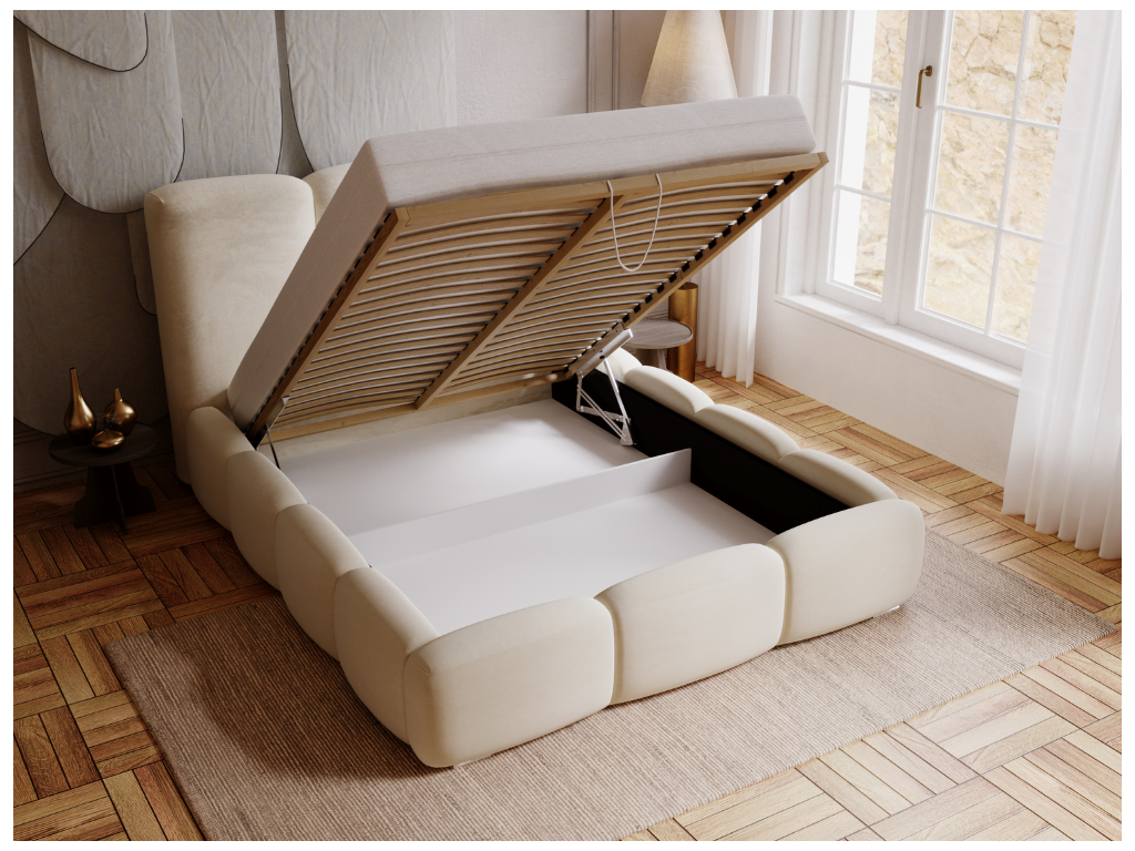 Upholstered bed with storage - 120x200 - double bed - velvet - green - Bubble