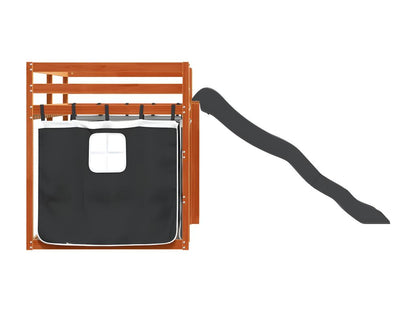 Bunk bed with slide and black and white curtains 90x200 cm