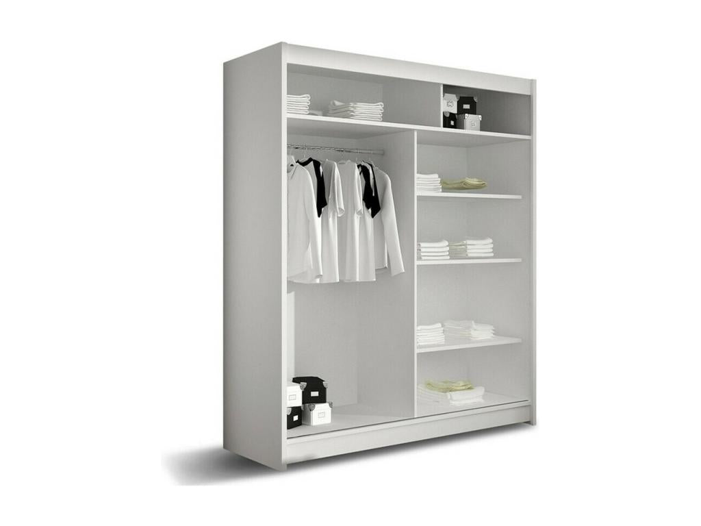 Homzora 110 White Wardrobe 200x150x58cm Sliding Wardrobe Doors