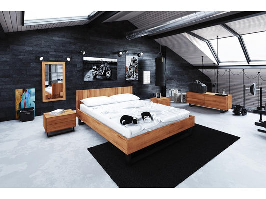 Homzora - 160x200 bed with headboard in natural oiled beech heartwood