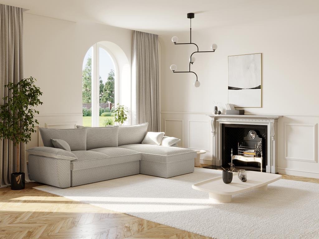 Doucezen II Right-Hand Corner Sofa Bed in Light Grey Corduroy with Storage