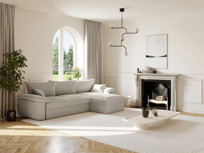 Doucezen II Right-Hand Corner Sofa Bed in Light Grey Corduroy with Storage