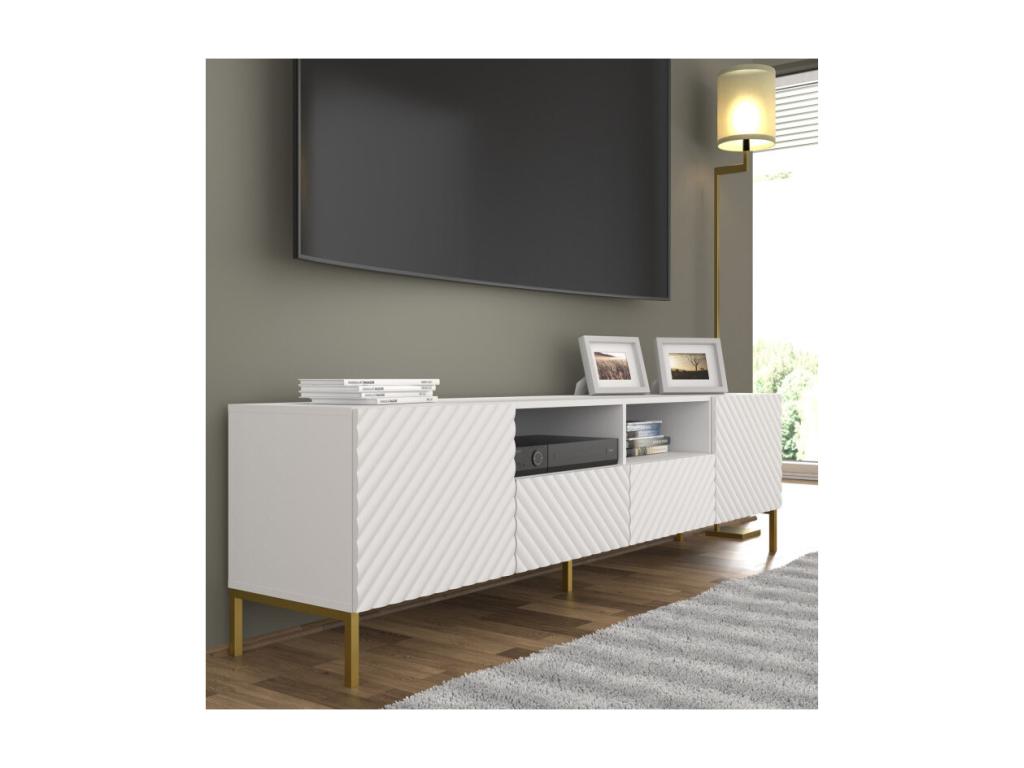 Doucezen TV stand with 2 doors and 2 drawers with gold frame - Matte white - W 200 cm