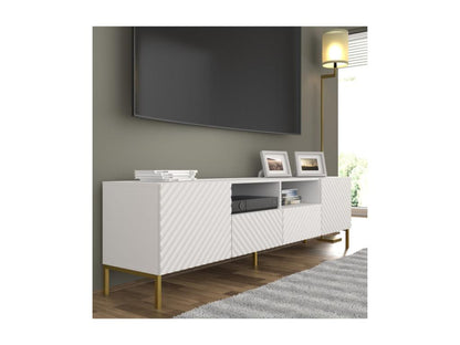 Doucezen TV stand with 2 doors and 2 drawers with gold frame - Matte white - W 200 cm