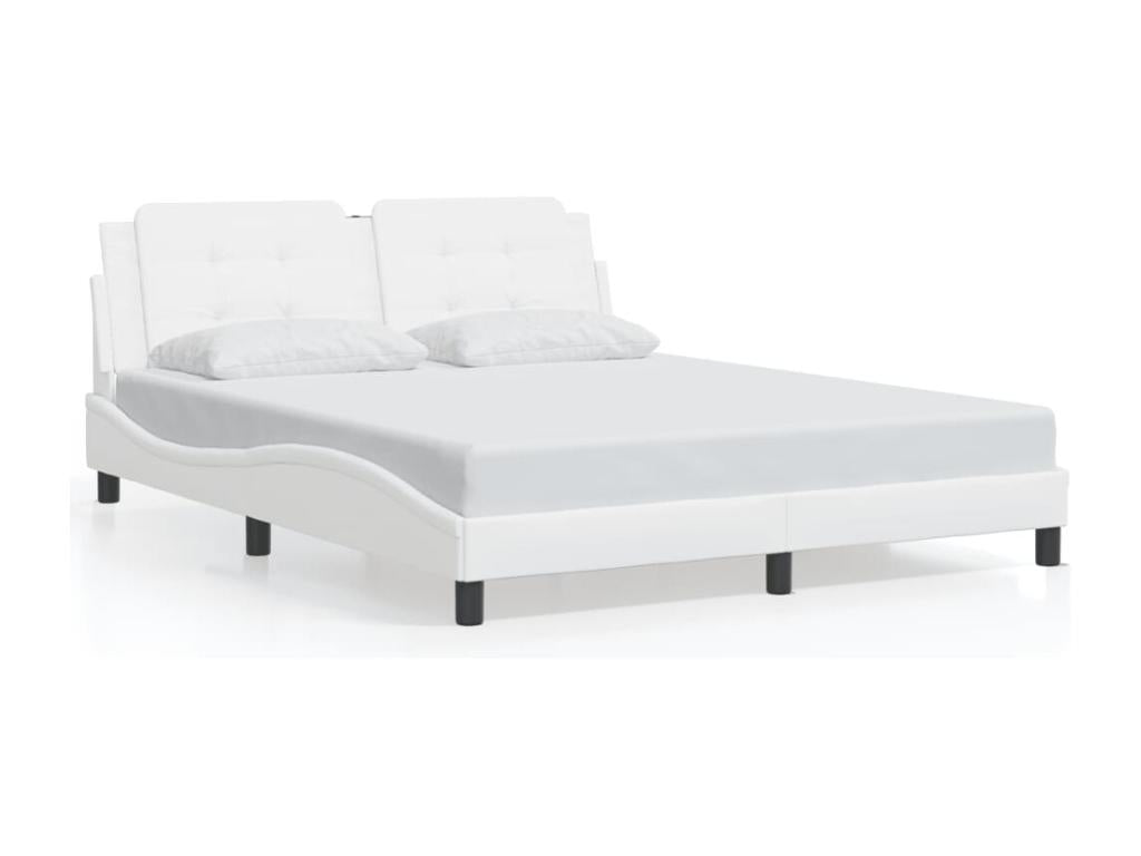 White faux leather bed frame (160x200 cm) without mattress