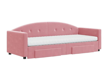 Daybed with trundle and drawers, pink, 80x200 cm, velvet