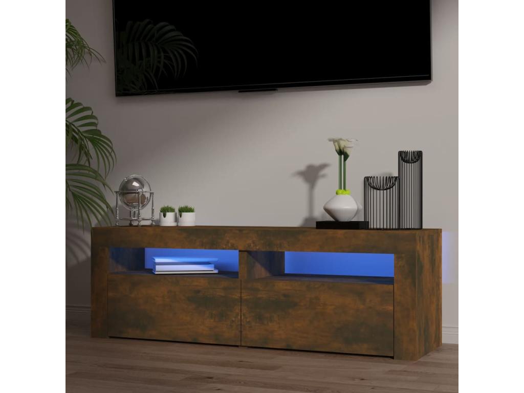 TV stand with Doucezenères LED lighting, smoked oak, 120x35x40 cm