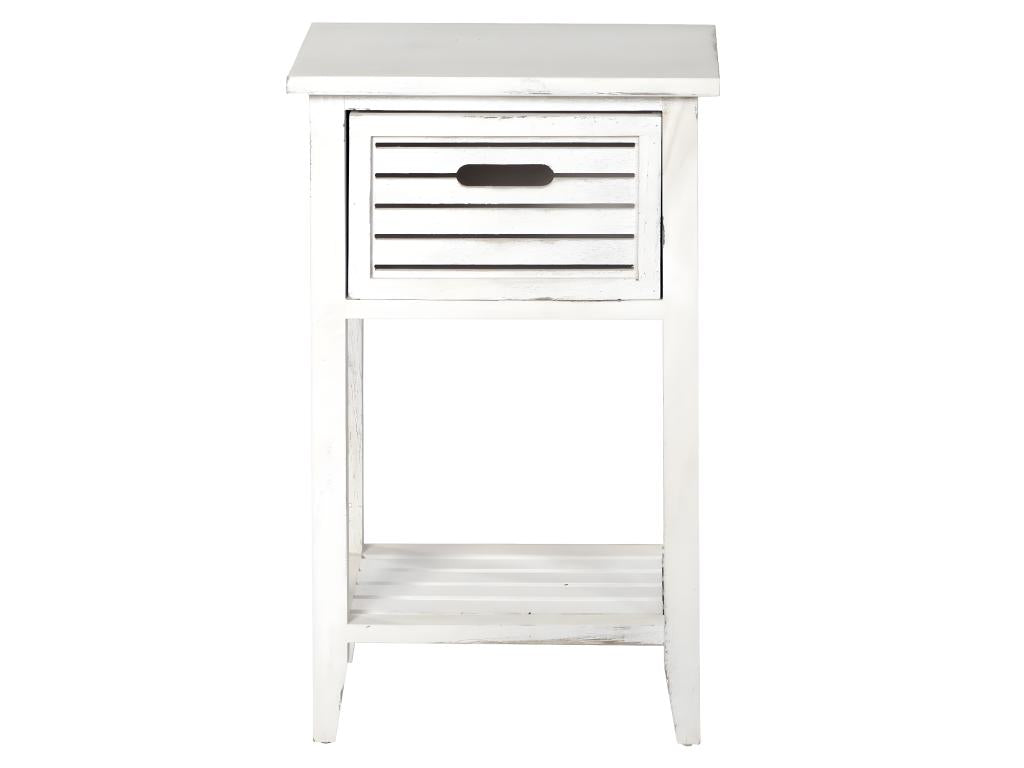 Doucezen vintage white side table/bedside table with 1 drawer, 35x27x57cm