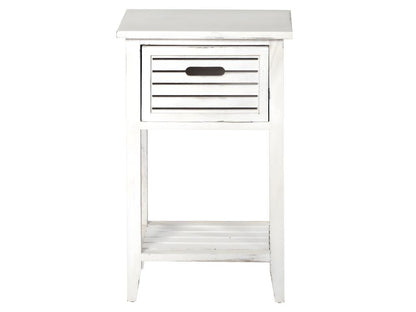 Doucezen vintage white side table/bedside table with 1 drawer, 35x27x57cm