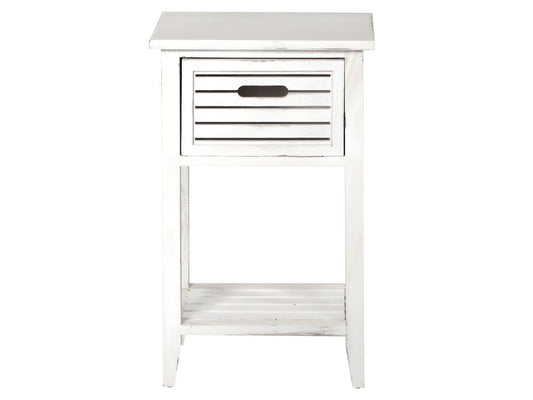 Doucezen vintage white side table/bedside table with 1 drawer, 35x27x57cm