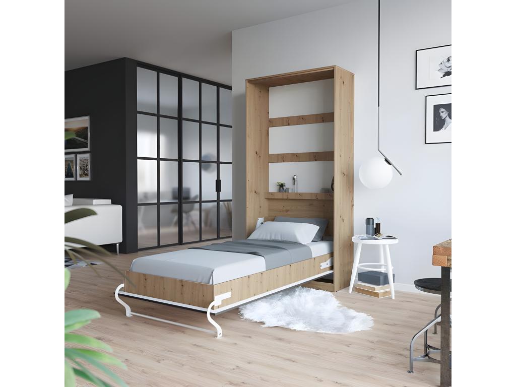 Wall-Mounted Murphy Bed 90x200cm Vertical Folding Bed Wall Bed Doucezenérieur Wild Oak/Anthracite