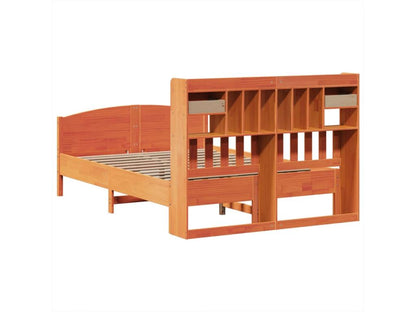 Bookshelf bed without mattress, brown wax finish, 160x200 cm, solid pine