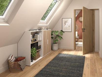 Sloping ceiling cabinet with 2 doors and 2 shelves - White and natural - Doucezen