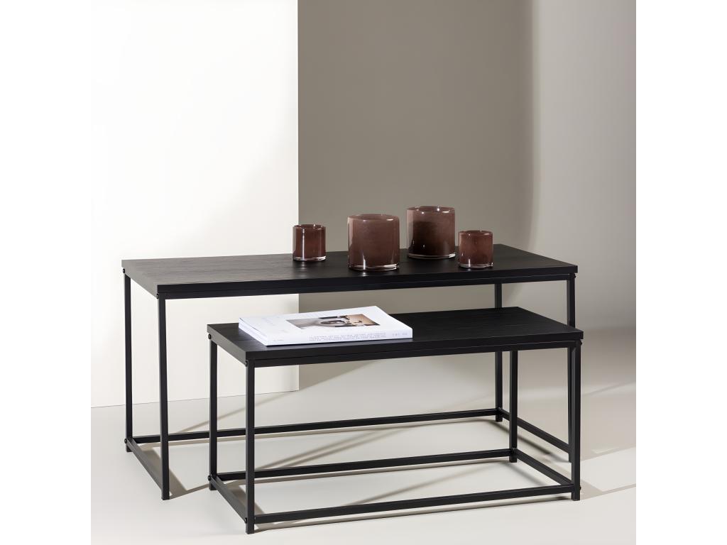 Staal - Set of 2 nesting coffee tables in wood and metal - Black
