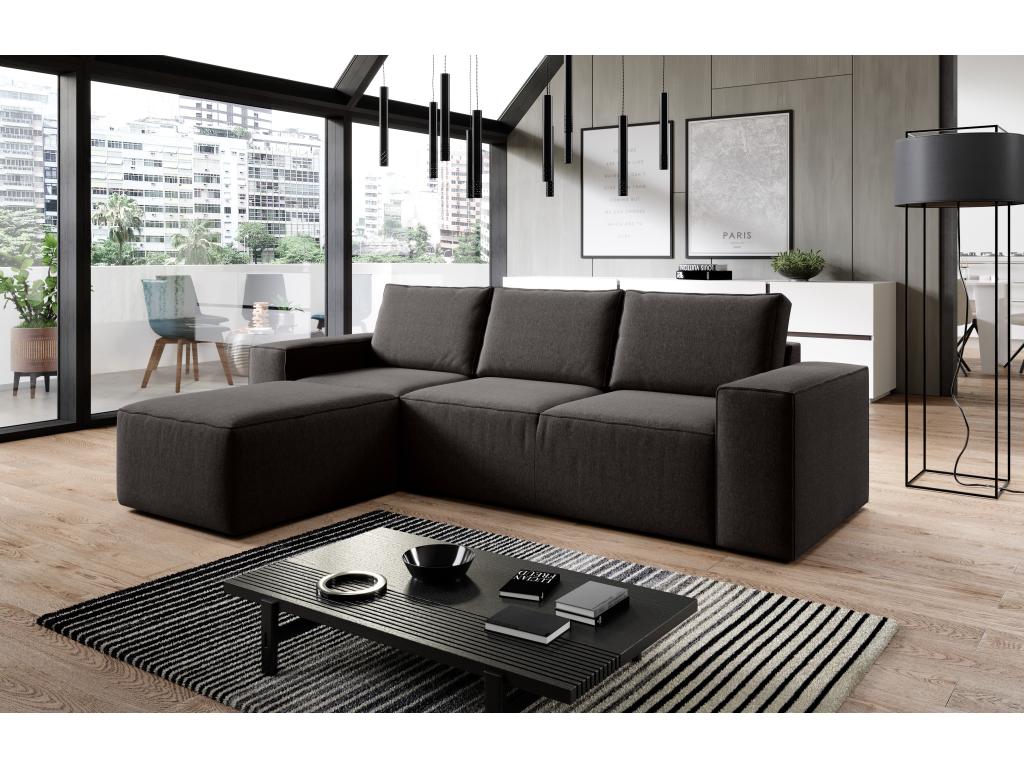 Homzora 302cm Modern Left-Hand Corner Sofa Bed in Dark Brown Fabric