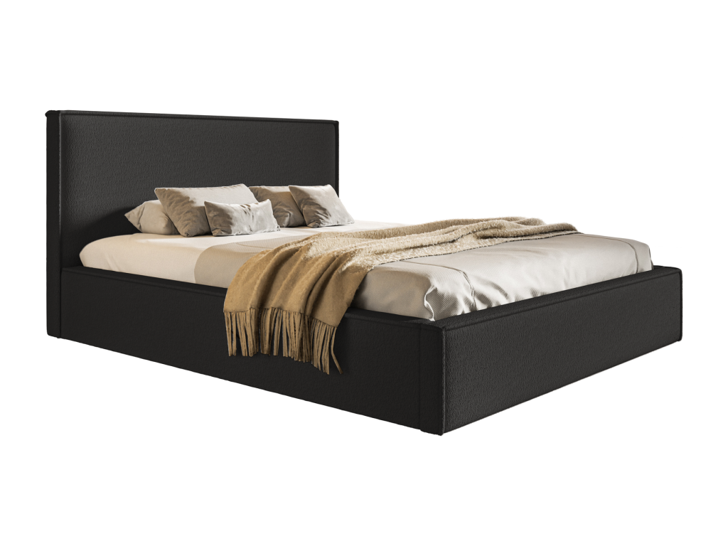 Homzora 180x200 Storage Bed - Adult Bed with Slatted Base - Bed with Black Bouclé Fabric Anthology 19