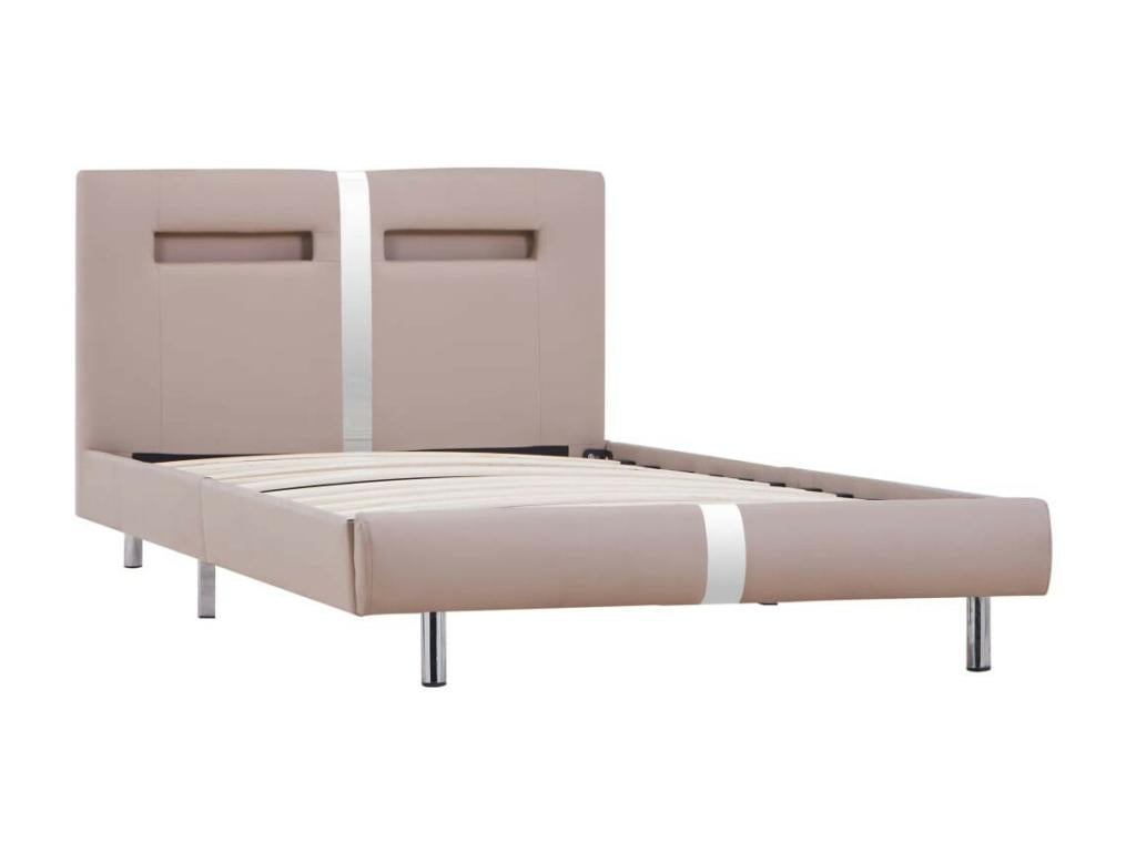 Bed with LED Cappuccino Faux Leather 90x200 2