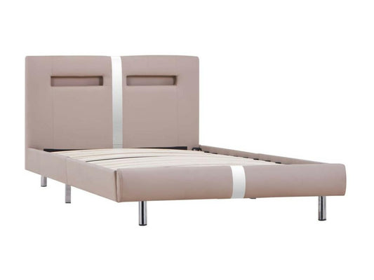 Bed with LED Cappuccino Faux Leather 90x200 2