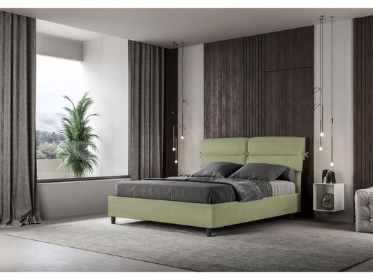Homzora 160x190cm Upholstered Double Storage Bed in Green Tea Microfiber