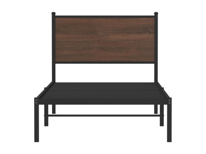Metal bed frame without mattress, brown oak, 90x190 cm