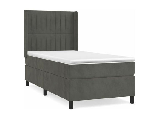 Homzora bed base and mattress, Dark Grey 90x200 Velvet