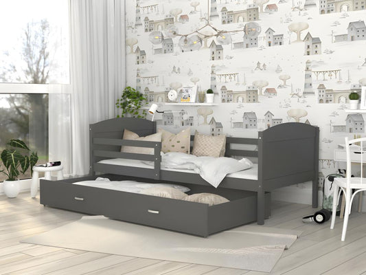Doucezen Children's Bed 90x190 Grey - grey. Comes with slatted bed base, drawer, and 7cm foam mattress.