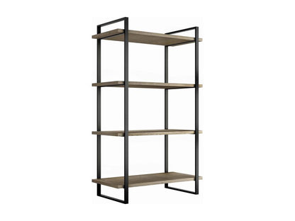 Metal frame shelving unit with Lader shelves