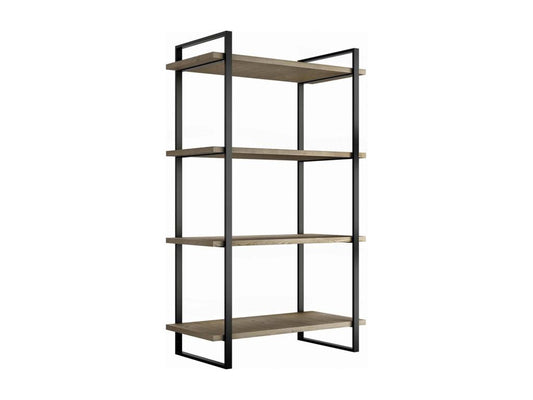 Metal frame shelving unit with Lader shelves