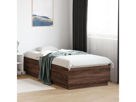 Brown oak bed frame 100x200 cm engineered wood