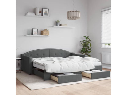 Daybed with trundle and drawers, dark grey, 90x190 cm, fabric