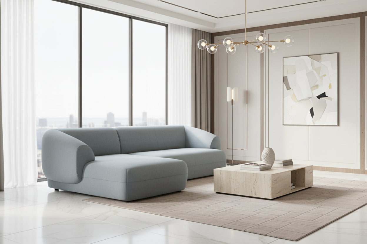Doucezen Modular Left-Hand Facing 3-Seater Corner Sofa in Velvet - Light Blue