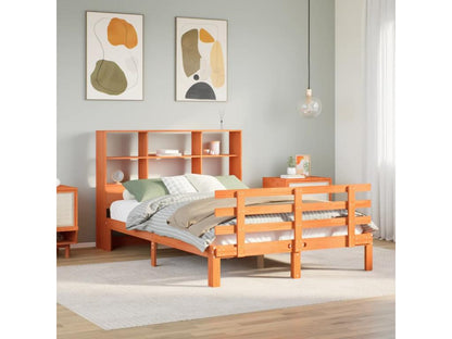 Bookcase bed without brown wax mattress 120x190cm solid pine
