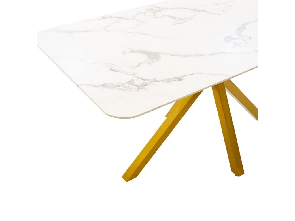 Paris dining table, 8mm glass, marble-gold pattern, 160x80x75cm