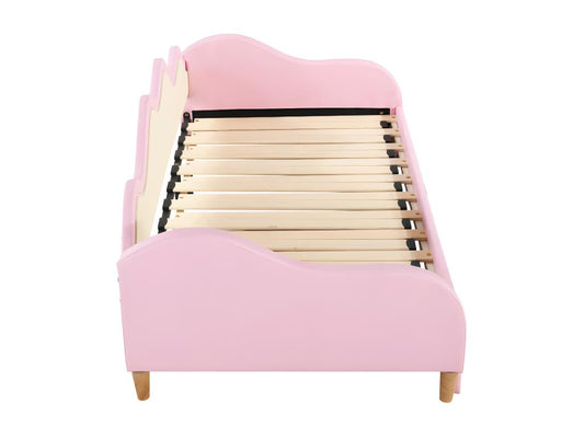 Pull-out trundle bed 90 x 180 x 190 cm - in faux leather - with LED lighting and slatted base by Homzora - Pink