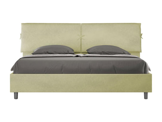 Homzora storage bed, 200x200 cm, upholstered microfiber, green.
