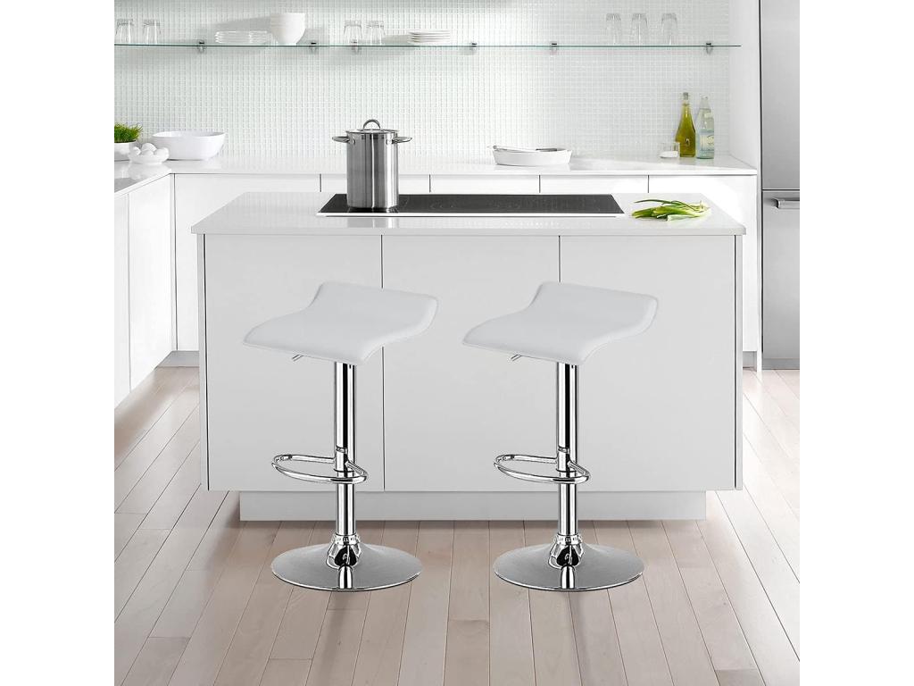 Bar stool/bar chair, set of 2, adjustable height, 360° swivel, white