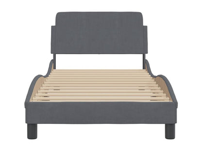 Bed frame with headboard, dark grey, 90x200 cm, velvet