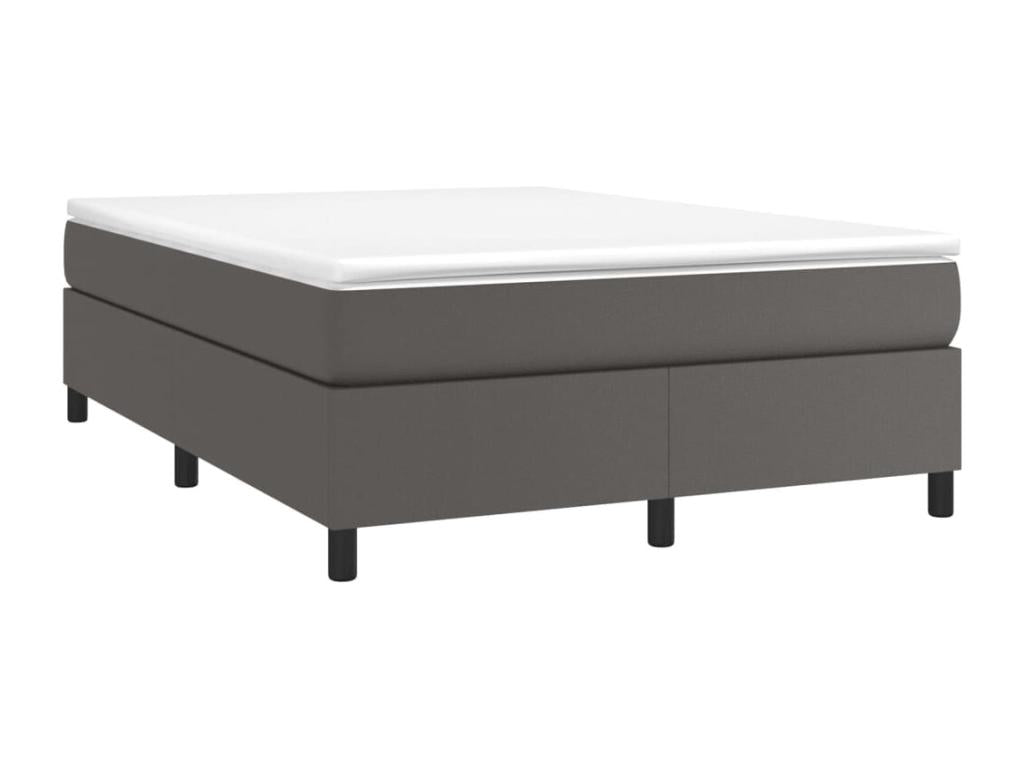 Upholstered bed base with mattress, Grey, 140x190 cm, Faux Leather
