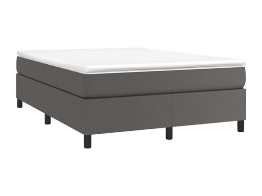 Upholstered bed base with mattress, Grey, 140x190 cm, Faux Leather