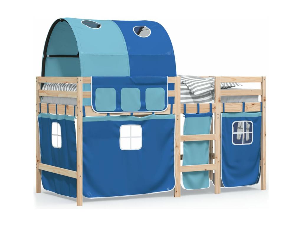 Children's loft bed and tunnel, blue, 90x200 cm, solid pine wood