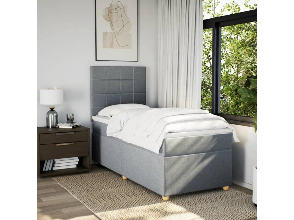 Doucezen bed base and mattress, light grey, 90x190 cm, fabric