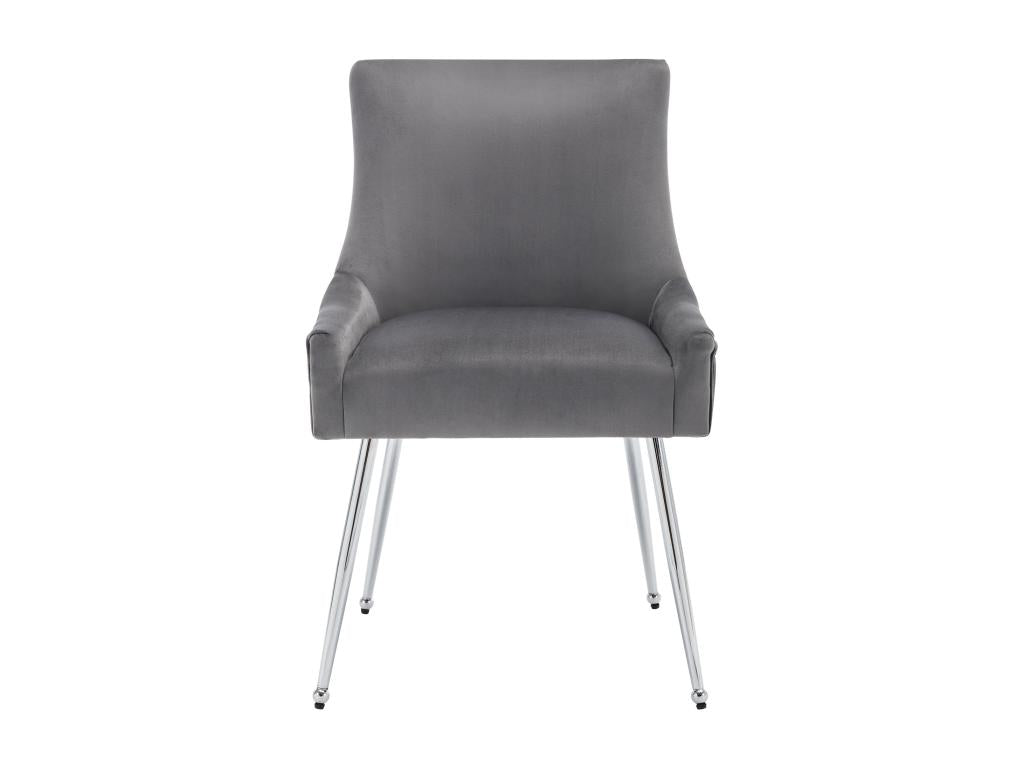 Set of 6 velvet upholstered chairs with veneered legs - Grey/Silver